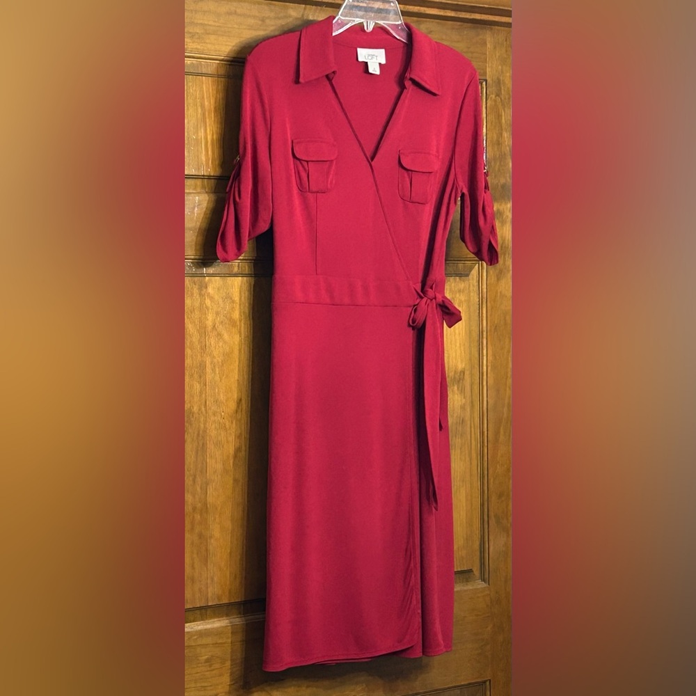 Ann Taylor LOFT Red Wrap Tie Front Short Sleeve Dress Sz 8